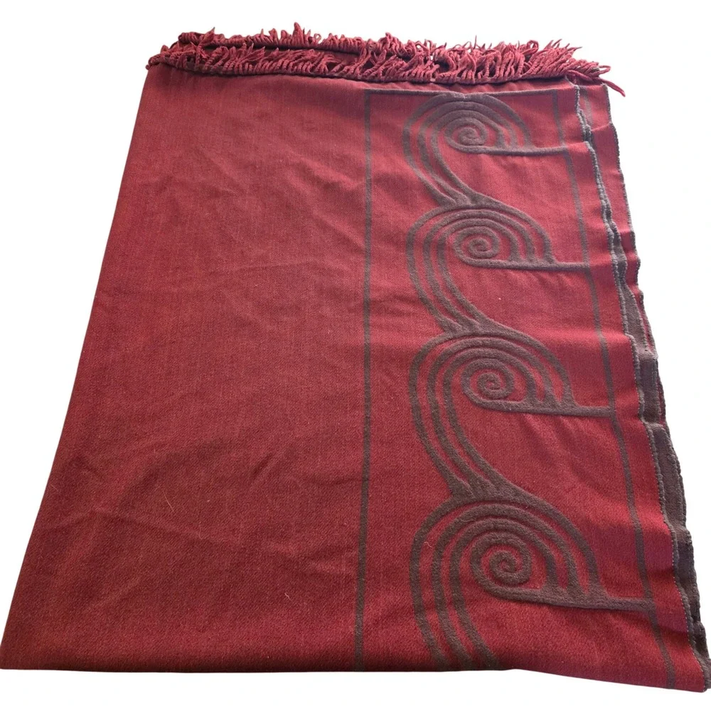 Maxwell Rodgers New Zealand Wool & Angora Throw Blanket Red Koru Wave 54x70
